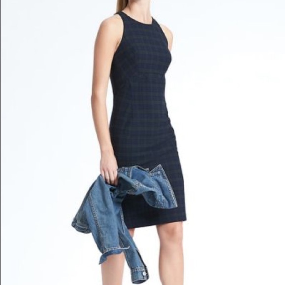 Banana Republic Green & Navy Plaid Dress Size 0
